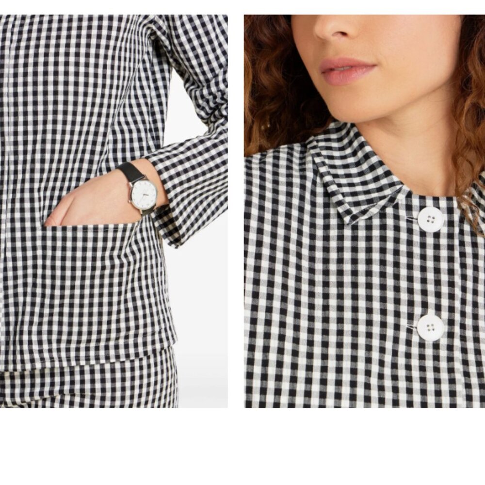 Agnès B. Paris Gingham Button-Up Shirt Black White Size 1/Small - Picture 5 of 14